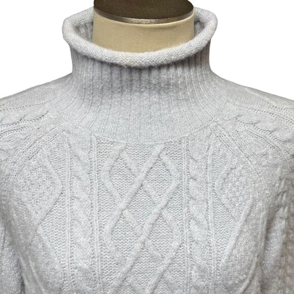 J.Crew Alpaca Wool Cable Knit Rollneck Sweater Light Blue Gray Medium - Picture 2 of 7